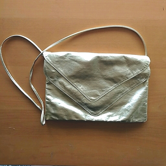 Vintage Metallic Gold Leather Envelope Purse